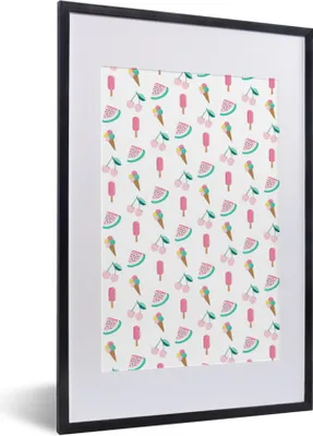 Produktbild von MuchoWow® MuchoWow® Gerahmtes Poster Sommerlich - Pastell - Muster 40x60 cm - Poster mit zchwarzem Bilderrahmen - Poster in Rahmen