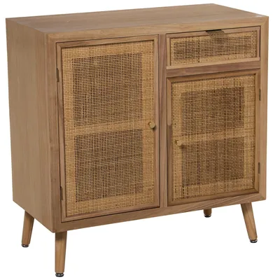 Eingangstisch 80x40x81 cm, MDF/Rattan, 2 Türen, 1 Schublade