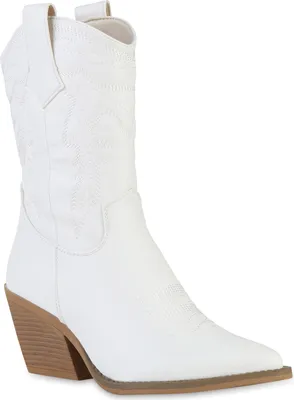 Produktbild von VAN HILL Damen Cowboystiefel Stiefel Spitz Zierperlen Schuh 841116, Farbe: Weiß, Größe: 39