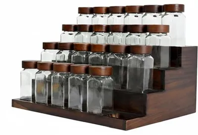Produktbild von Famanu Kräuterbehälter mit 2-in-1 Akazienholzregal - 24x120ml - Set mit Streueinsatz und 120 Etiketten