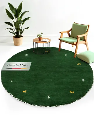 Produktbild von Wollteppich Gabbeh Uni Rund Grün Ø 250 | Moderner Teppich für Wohn- und Schlafzimmer