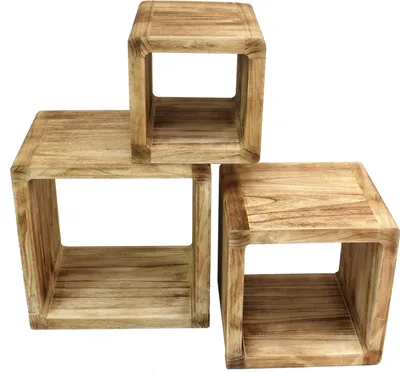 Produktbild von 3er Set Regal-Cube 44x35cm Holzregal Holz Board Used-Design Würfelregal Natur