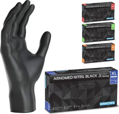 Produktbild von ARNOMED Nitril Handschuhe in Schwarz, Größe XL, extra stark | Box (100 Stück)