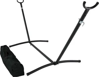 Produktbild von Draagbare Hangmatstandaart aus Stahl mit Tragtas - tragfähiges Hangmatframe in Schwarz - 181,4 kg Tragfähigkeit