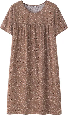 Produktbild von Damen Sommer Nachthemd Blumendruck Rundhalsausschnitt Kurze Ärmel Plissee Lose Dünner Pullover Mutter Homewear Nachthemd Nachtwäsche Mittleren Alters Weibliches Nachthemd