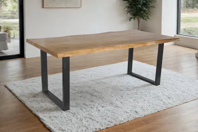 Produktbild von Esstisch Baumkante Akazie massiv 50mm Eichefarben 200 x 100 cm U-Gestell schwarz CALI