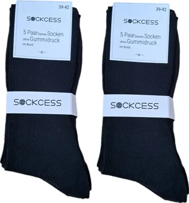 Produktbild von 10er Pack Sockcess® schwarze Damen Socken ohne Gummi in 39-42