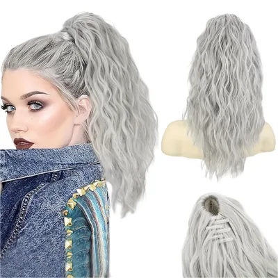 Produktbild von Ponytail Extension Kunsthaarperücke Haarteil Pferdeschwanz mit Clip, Farbe: Grau