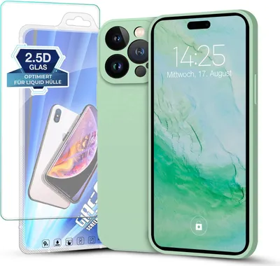 Produktbild von Hülle für iPhone 14 Pro mit 9H Displayglas Displayschutz Plus Case Cover Bumper Silikon Softgrip Schutzhülle Farbe: Türkis