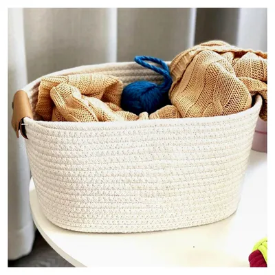 Produktbild von Geflochtener Korb aus Baumwollkordel zur Organisation, Aufbewahrungsbehälter mit Griffen für Haushalt, Badezimmer, Wäsche, Kinderzimmer, Kleidung und Handtücher