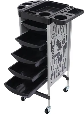 Produktbild von Friseurwagen - Salonwagen - 5 ausziehbare Schubladen - 6 Ebenen - 4 Universalrollen - PP & Edelstahl - Tragkraft 80 kg - Grau