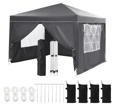 Immagine prodotto di Gazebo pieghevole 3 x 3 m - Gazebo pop-up per feste/gazebo da giardino - 4 pareti laterali - Montaggio rapido automatico - Colonna d'acqua 1000–1500 mm - Per 8+ persone - Grigio