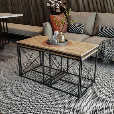 Zdjęcie produktu dla Skye Decor, Defne - sosna atlantycka, zestaw stolików kawowych, sosna atlantycka, 100% PŁYTA POWLEKANA MELAMINĄ, 100 x 50 x 52 cm