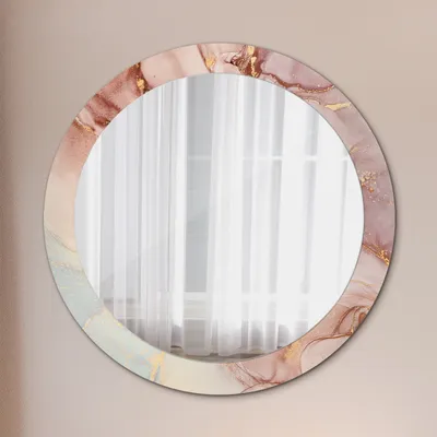 Produktbild von Ø80cm Spiegel - Glasrahmen mit Aufdruck - Wandspiegel Schlafzimmer - Abstrakt flüssig