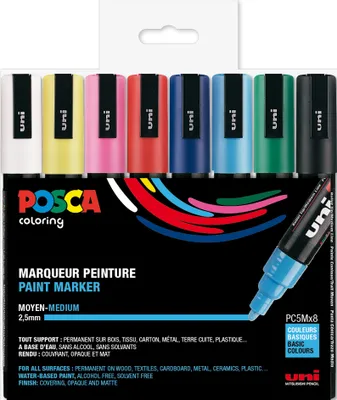 Zdjęcie produktu dla uni-ball Marker pigmentowy POSCA PC-5M, pudełko 8 sztuk, standardowy