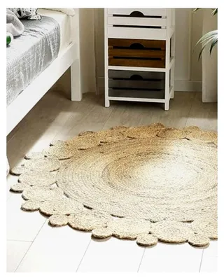 Produktbild von Runder Boho Teppich aus Naturfaser Jute beige 120 cm mit Kreismuster