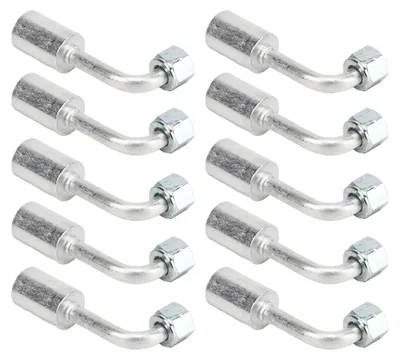Obrázek produktu pro 10 ks 3/8" hliníkových spojek s 90° úhlem a aretačním kroužkem pro klimatizační hadice – adaptéry a spojky pro osobní a užitková vozidla