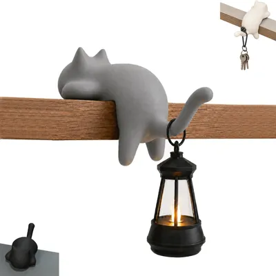 Produktbild von Katzen-Bücherregallampe mit Laterne, Resinhaken (1, Grau) Kreatives 3D-Design, weiches LED-Licht, sicherer Schlüsselhalter für Regale & Flur