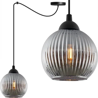 Image de Suspension RIFFLE « Araignée » noire, 1 ampoule, boule en verre grise, culot E27