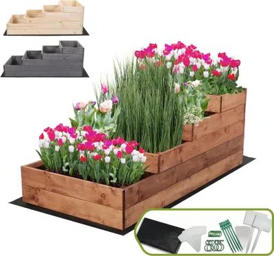 Produktbild von MODO24 Hochbeet Holz, Pflanzkasten, Massivholz, Kiefer, Kräuterbeet, Blumenkasten, Garten, Terrasse, 45x60x120 cm, Braun, ZP07