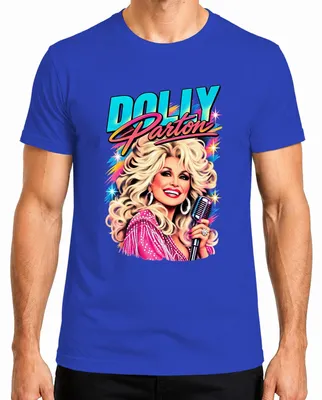 Zdjęcie produktu dla Dolly Parton, ikona country muzyki, legenda, piosenkarka, styl retro, Nashville. Męski T-shirt, kolor niebieski, rozmiar M