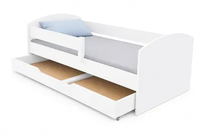 Zdjęcie produktu dla Łóżeczko dziecięce Classic 180x80 z zabezpieczeniem przed wypadnięciem i stelażem z listew, białe, 80 x 180 cm, dla dziewczynek i chłopców, bez materaca, z szufladami