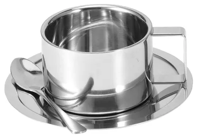 Produktbild von Edelstahl Kaffeetassen Set 200ml Doppelwandig Isolierbecher mit Löffel und Untertasse