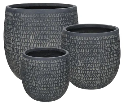 Imagen del producto de Juego de 3 macetas Pomax Brimse, color gris, con diámetros de 27/35/45 cm y alturas de 26/34/45 cm