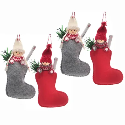 Produktbild von 4 x Wichtel in Socke für Geldgeschenke aus Filz 8,5 x 17 cm - Verpackung für Geldgeschenke - Geldgeschenk Verpackung Weihnachten