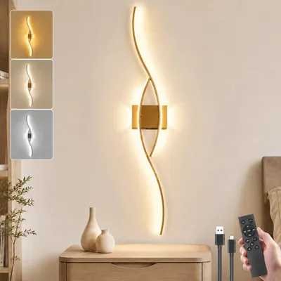 Image de Applique Murale Sans Fil 100cm 1pc - Sur Batterie Rechargeable USB-C Variable 3000K-6000K avec Télécommande Or pour Salon