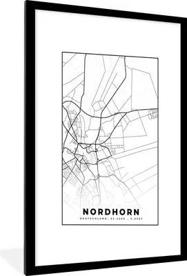 Produktbild von MuchoWow® Gerahmtes Poster Stadtplan - Karte - Nordhorn 60x90 cm - Poster mit Schwarzem Bilderrahmen Wandposter Rahmen Foto Bilder - Dekoration - Wandposter Wohnzimmer - Hochwertig