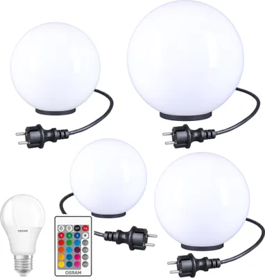 Produktbild von RGB Kugelleuchten Kugellampen 4er Set Ø 20/25/30/40cm Außenleuchten Garten Lampe