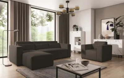 Produktbild von Ecksofa Schlafsofa inkl. Sessel WALDO Stoff Brooklyn Schwarz-Hell Ottomane Links