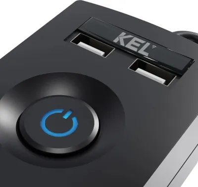 Obrázek produktu pro NAPÁJECÍ LIŠTA AX5 5M PRODLUŽOVACÍ KABEL 2X USB KEL Napájecí lišta s pojistkou a přepěťovou ochranou Professional, 5 zásuvek, 2 porty USB, délka