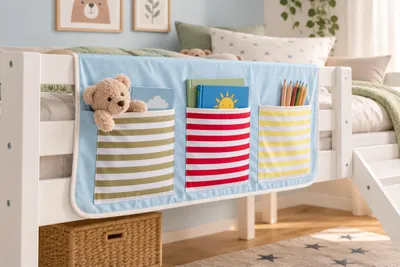 Produktbild von Homestyle4u Betttasche Stofftasche Hochbett Tasche Kinderbett Bunt Baumwolle