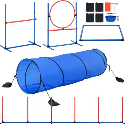 Image de Ensemble de 5 pièces d'équipement d'entraînement à l'agilité canine avec haies, tunnel et anneau de saut