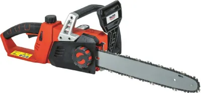 A cordless chainsaw is shown against a white background.