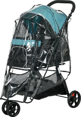 Productafbeelding van Hondenbuggy 2-in-1, kattenwagen, hondenwagen met regenbescherming, inklapbare kattenbuggy met gaasvensters voor kleine, mini-honden, Oxford, donkergroen