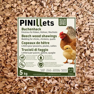 Produktbild von PINI Buchenhack 5 kg staubfreie hygienische Einstreu grob für Küken Hühner Wachteln Stall hohe Saugfähigkeit