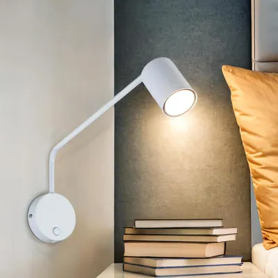 Produktbild von Wandlampe mit Schalter verstellbar T: max. 43 cm Weiß Metall Wandleuchte Wohnzimmer Arbeitszimmer