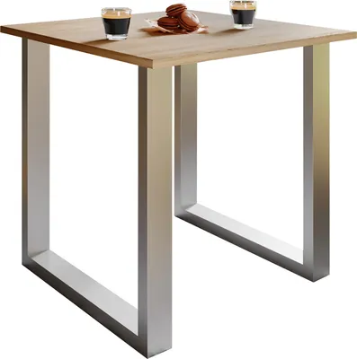 Image de Table en bois | H. 76 x W. 80 x T. 80 cm|Repose-pieds massif et de haute qualité | Pieds en fer | Table de cuisine - Xona U