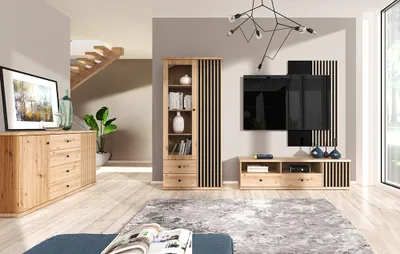 Produktbild von Wohnwand 4-teilig inkl. Sideboard Eiche mit schwarz CALLAO-161