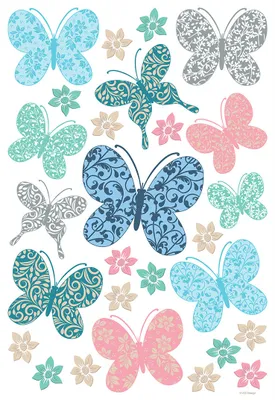 Produktbild von Sanders & Sanders Wandtattoo Schmetterlinge Blau und Rosa 42.5 x 65 cm