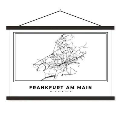 Produktbild von MuchoWow® Textilposter Deutschland - Frankfurt am Main - Stadtplan - Karte - Schwarz-weiß - Karte 120x80 cm mit schwarzem Rahmen - Wanddeko