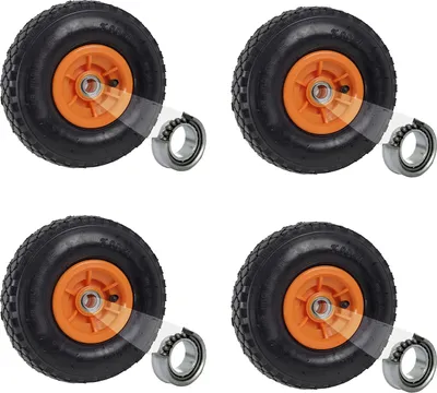 Produktbild von 4x Sackkarrenrad Luftrad 260x85 mm 3.00-4 60 mm versetze Nabe Ø 20 mm orange robustes 4 PR Gewebe