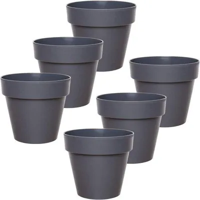 Productafbeelding van Bloempotten, rond - 6 stuks - antraciet - 12 cm
