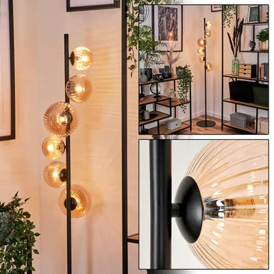 Produktbild von Garaguso Stehlampe aus Metall/Riffelglas in Schwarz/Bernstein