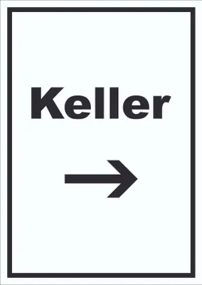 Produktbild von Keller Schild mit Text und Richtungspfeil rechts hochkant A4 (210x297mm)