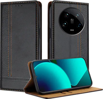 Produktbild von Handyhülle für Xiaomi 14 Ultra Leder Flip Klappbare Schutzhülle mit Standfunktion Schwarz