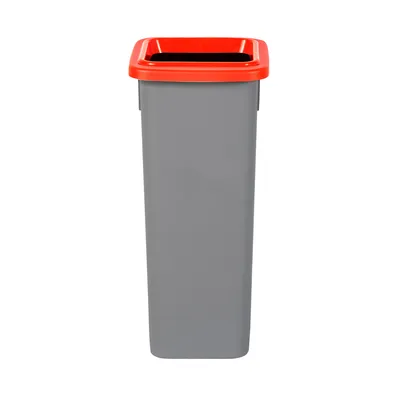 Produktbild von Plafor Abfalleimer Mülltrennungssystem Abfallbehälter 20L grau, rot - 26,5 x 23,5 x 52 cm – Kunststoff Mülleimer für Küche, Büro, Badeszimmer - mit Abfall Recycling Aufkleber